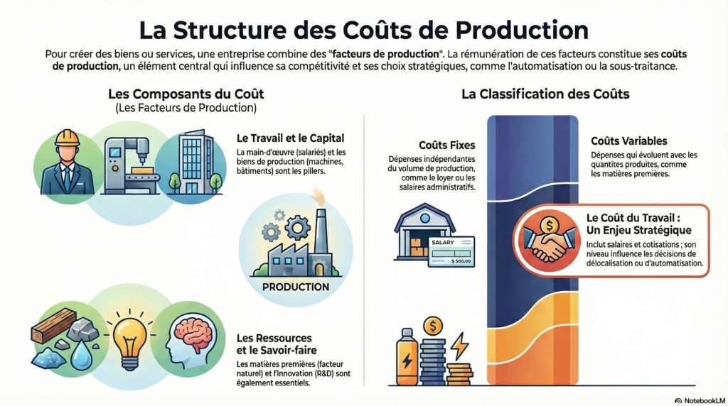 Infographie expliquant la structure des couts de production dans une entreprise