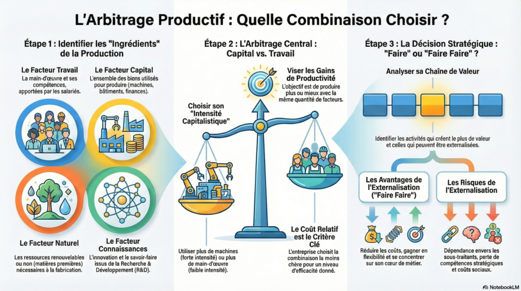 Infographie présentant l'arbitrage productif et quelle combinaison choisir dans une entreprise